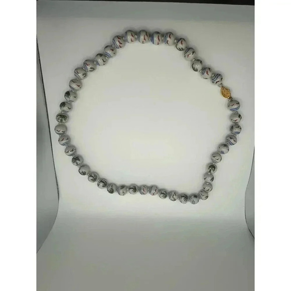 Vintage | Rare | Chinese porcelain hand painted necklace | palm trees & birds - Picture 13 of 15